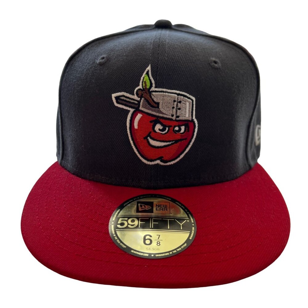 Fort Wayne TinCaps 6 7/8 New Era 59FIFTY Black Red Fitted Hat MiLB With Stickers